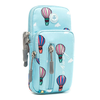 Universal elastic armband hot air balloon pattern style phone pouch - Sky Blue / Size: L
