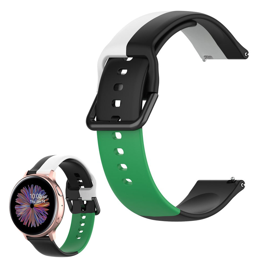 Universal triple color silicone watch band - Black / White / Green