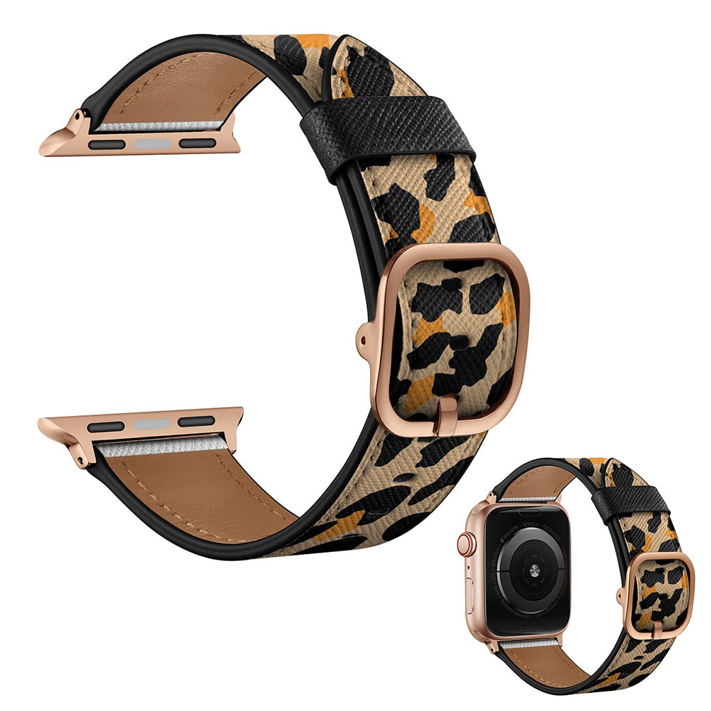 Cinturino Apple Watch Series 6 / 5 44 mm in vera pelle - Stampa Leopardo Giallo
