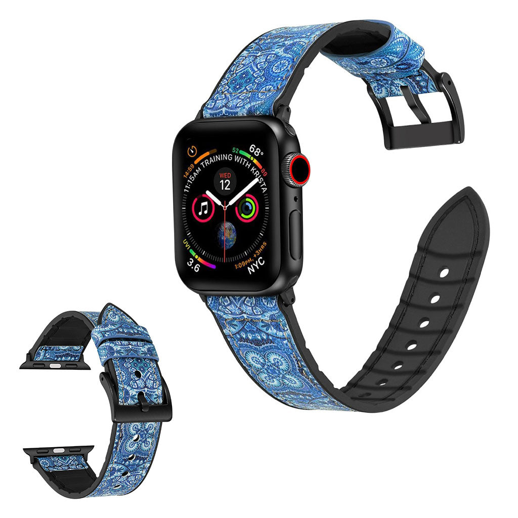 Apple Watch Series 6 / 5 40 mm in silicone + cinturino rivestito in pelle - Pattern Dark Blue