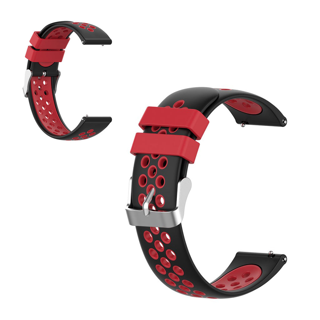 22mm Universal dual color + loop silicone watch strap - Black / Red