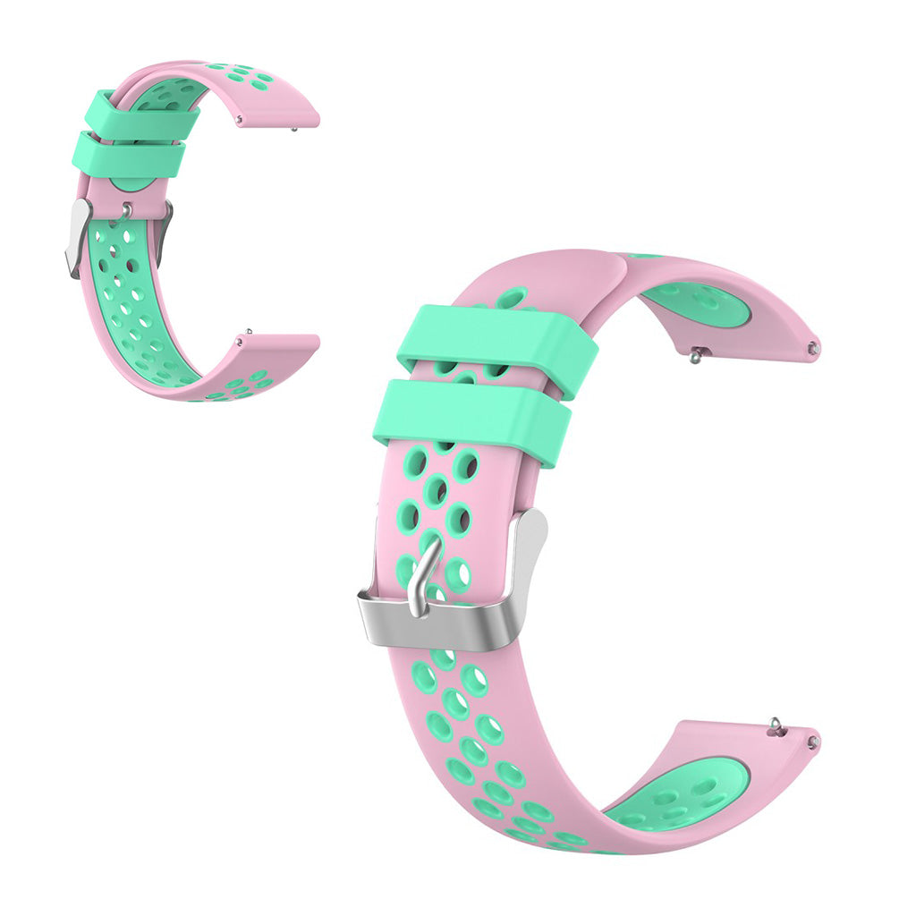 22mm Universal dual color + loop silicone watch strap - Pink / Cyan